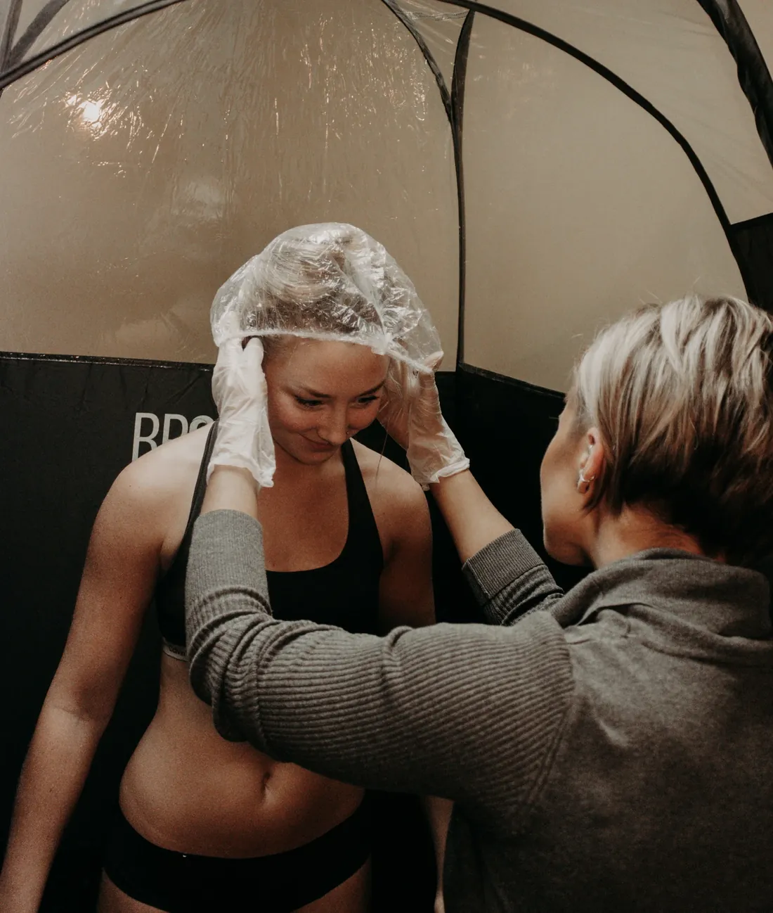 Bronze Tan spray booth set up in the studio